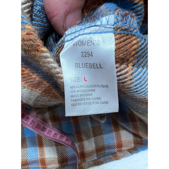 Woolrich Plaid Button-Up Flannel Shirt Brown/Bluebell Wool/Acrylic womens size l - Picture 5 of 6